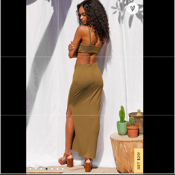 NWT Olive Green Cutout Bodycon Maxi Dress - Picture 3 of 9
